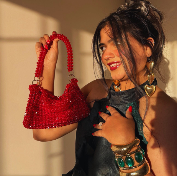 Sacred Sin - Hot Red Beaded Cowl Bag