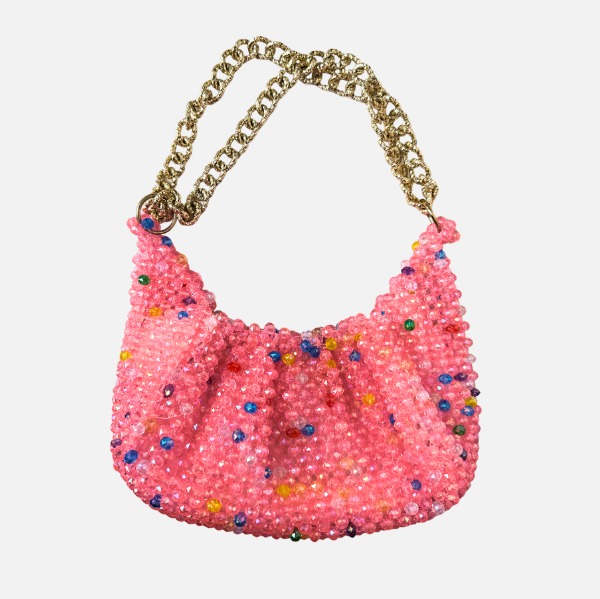Tutti Rose - Pink Ruffled Beaded Shoulder Bag