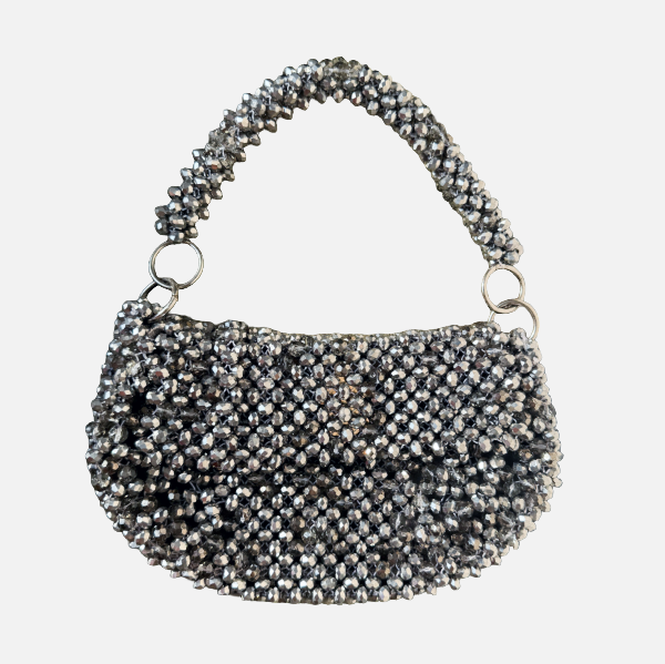 Chrome Edit - Silver Beaded Bag with Handle