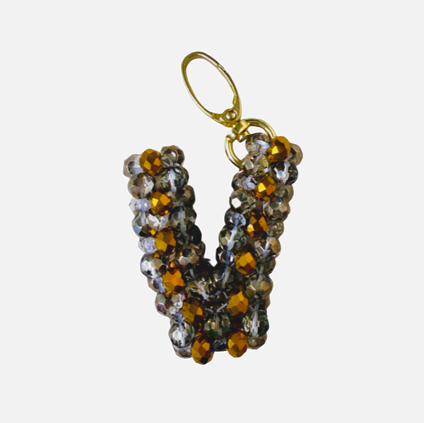 Beaded Letter V Charm