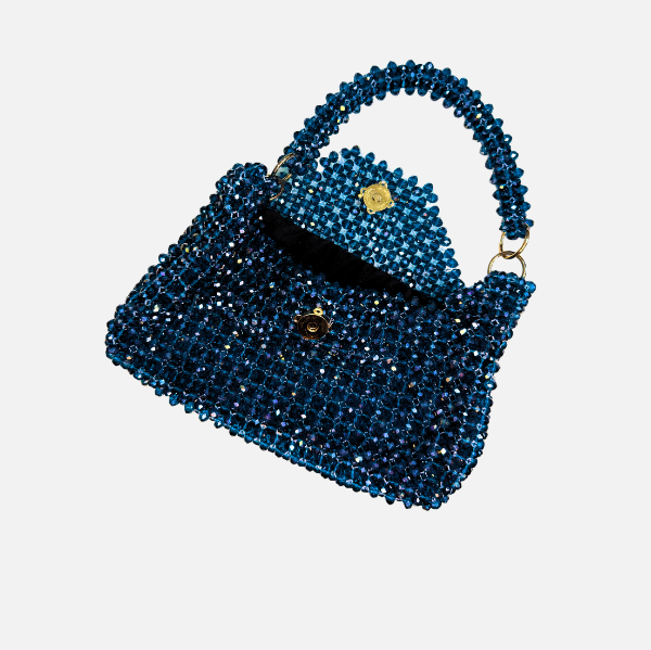 Azure Mus - Blue Crystal Bead Cowl Bag