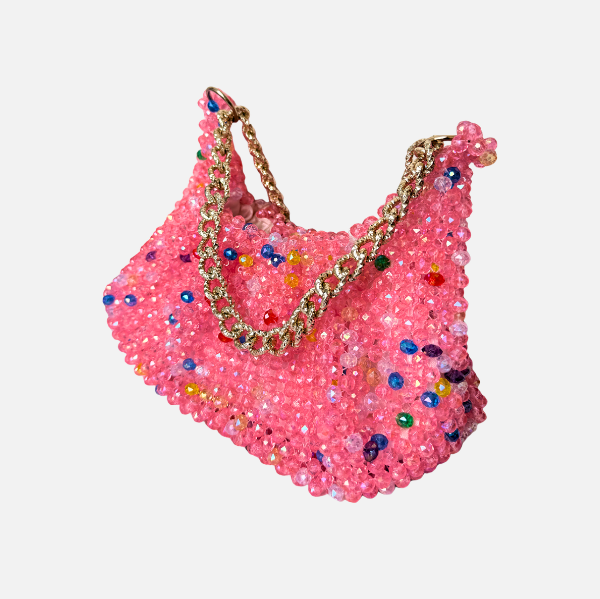 Tutti Rose - Pink Ruffled Beaded Shoulder Bag