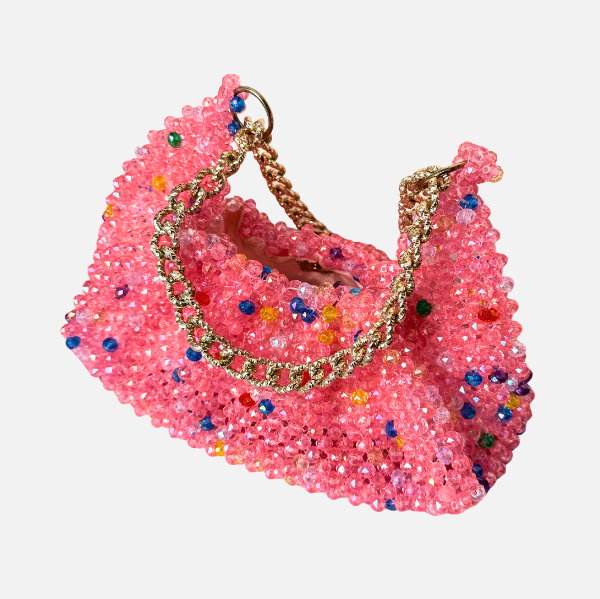 Tutti Rose - Pink Ruffled Beaded Shoulder Bag