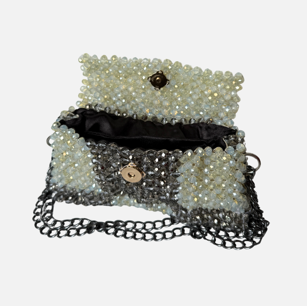 Frost & Glow -  Crystal Beaded Check Bag