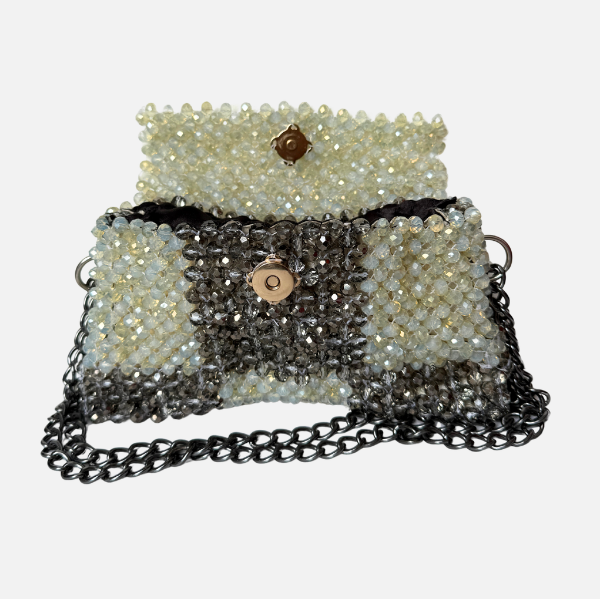 Frost & Glow -  Crystal Beaded Check Bag