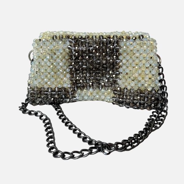 Frost & Glow -  Crystal Beaded Check Bag