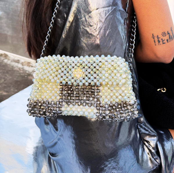 Frost & Glow -  Crystal Beaded Check Bag