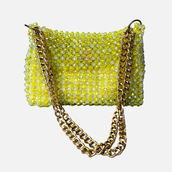 Lime Zest - Dual Tone Beaded Bag with Gold Chain
