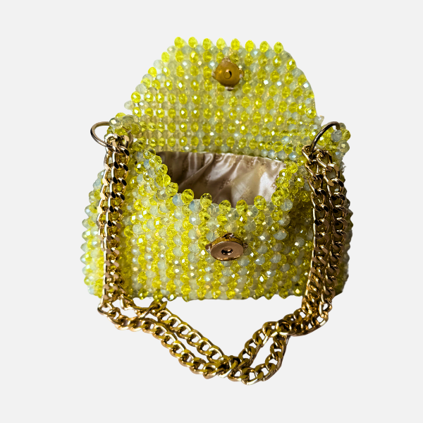 Lime Zest - Dual Tone Beaded Bag with Gold Chain