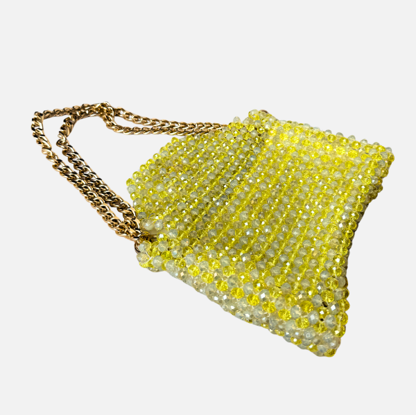 Lime Zest - Dual Tone Beaded Bag with Gold Chain