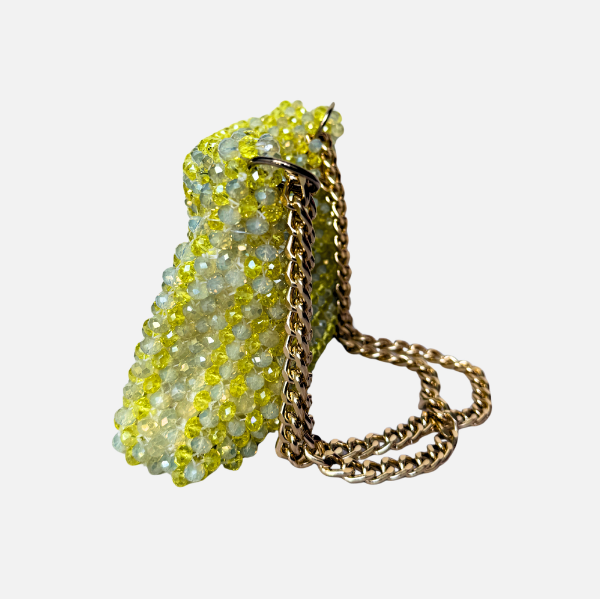 Lime Zest - Dual Tone Beaded Bag with Gold Chain