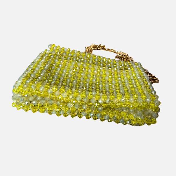 Lime Zest - Dual Tone Beaded Bag with Gold Chain