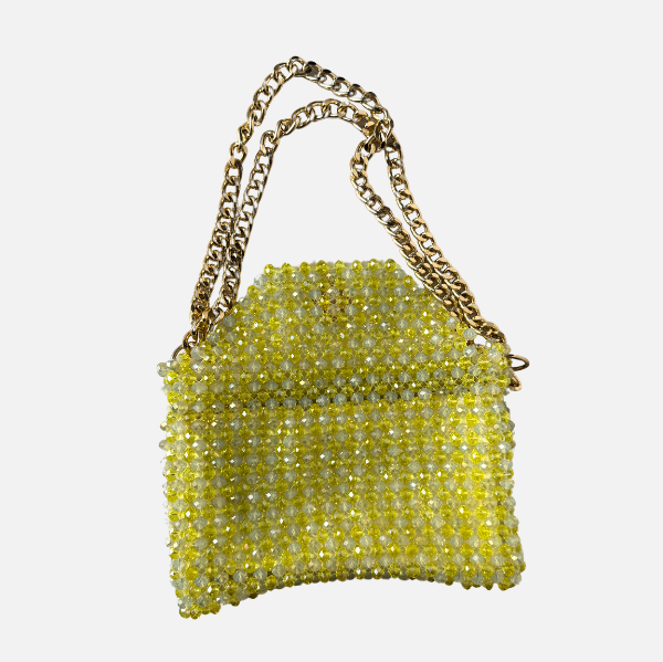 Lime Zest - Dual Tone Beaded Bag with Gold Chain