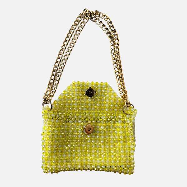 Lime Zest - Dual Tone Beaded Bag with Gold Chain