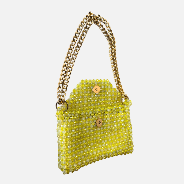 Lime Zest - Dual Tone Beaded Bag with Gold Chain