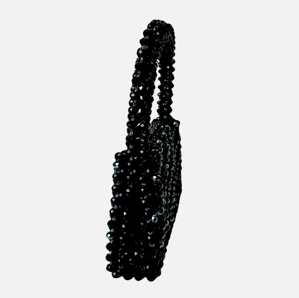 Midnight Trace - Black Beaded Bag with Green Crystal Accents