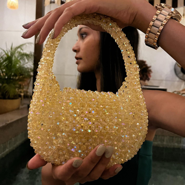 Mini Mood - Golden Mini Beaded Bag with Handle